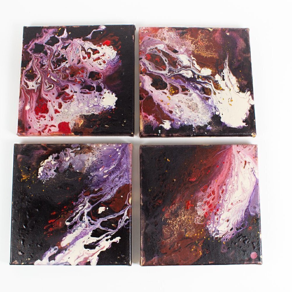 Original Art Work 8x8 Acrylic on Canvas - Hand Made - 4 Pieces!